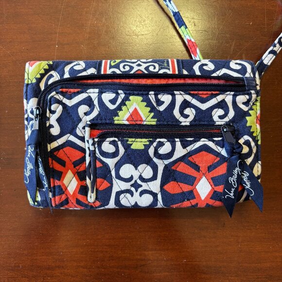 Vera Bradley Sunny Valley Crossbody Wallet Orange Navy Blue Quilted Bag - Picture 5 of 10